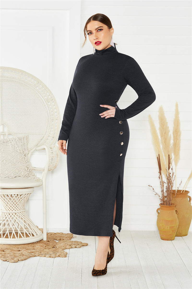 Plus Size Split Button Sweater Dress