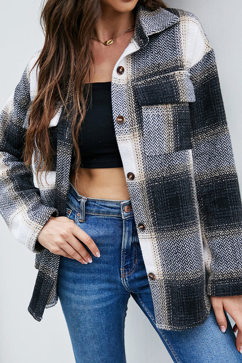 Plaid Single Breasted Tweed Shirt Jacket