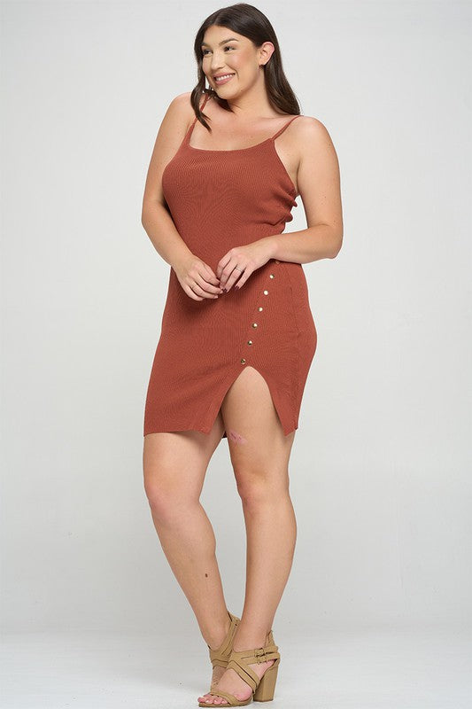 Plus Size Ribbed Button Detail Bodycon Dress