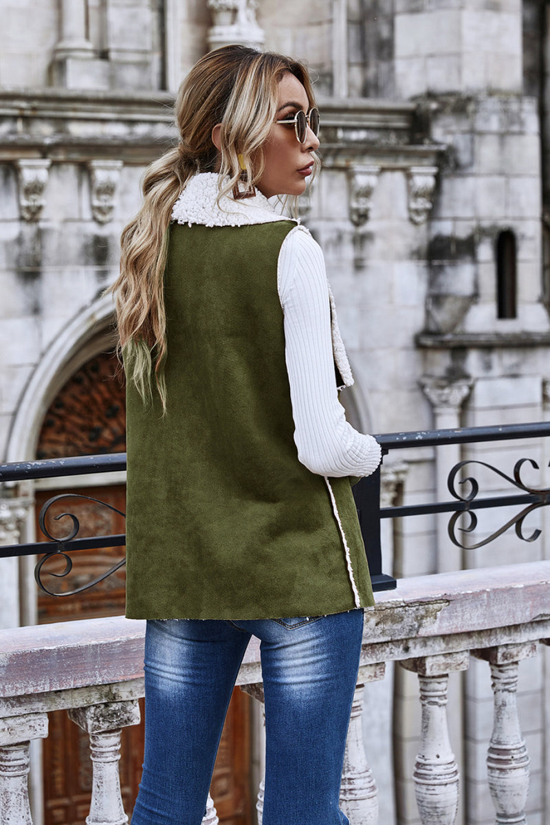 Sherpa Waterfall Collar Faux Suede Vest