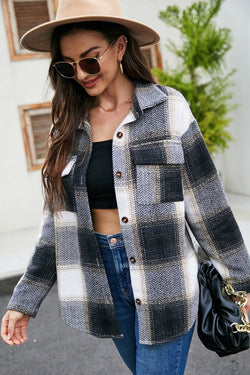 Plaid Single Breasted Tweed Shirt Jacket