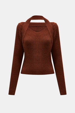 Halter Neck Rib-Knit Sweater