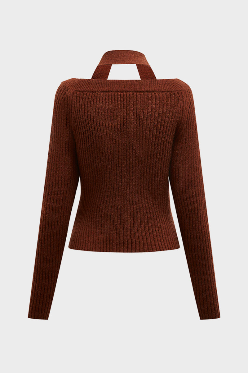 Halter Neck Rib-Knit Sweater