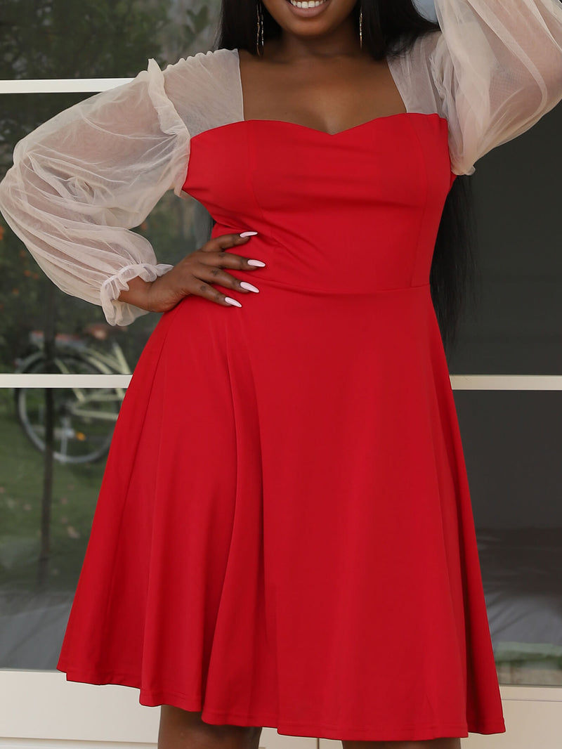 Plus Size Spliced Mesh Sweetheart Neck Dress