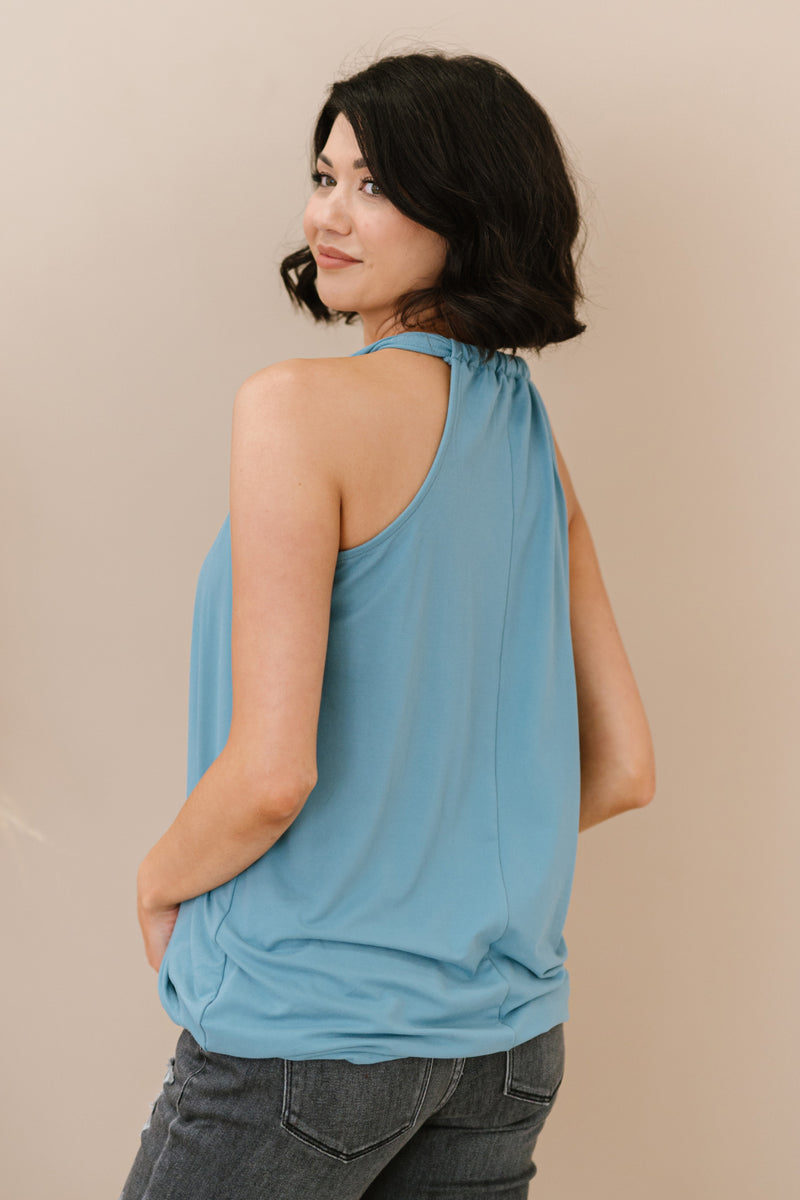 Zenana Cherished Time Full Size Surplice Top in Blue Grey