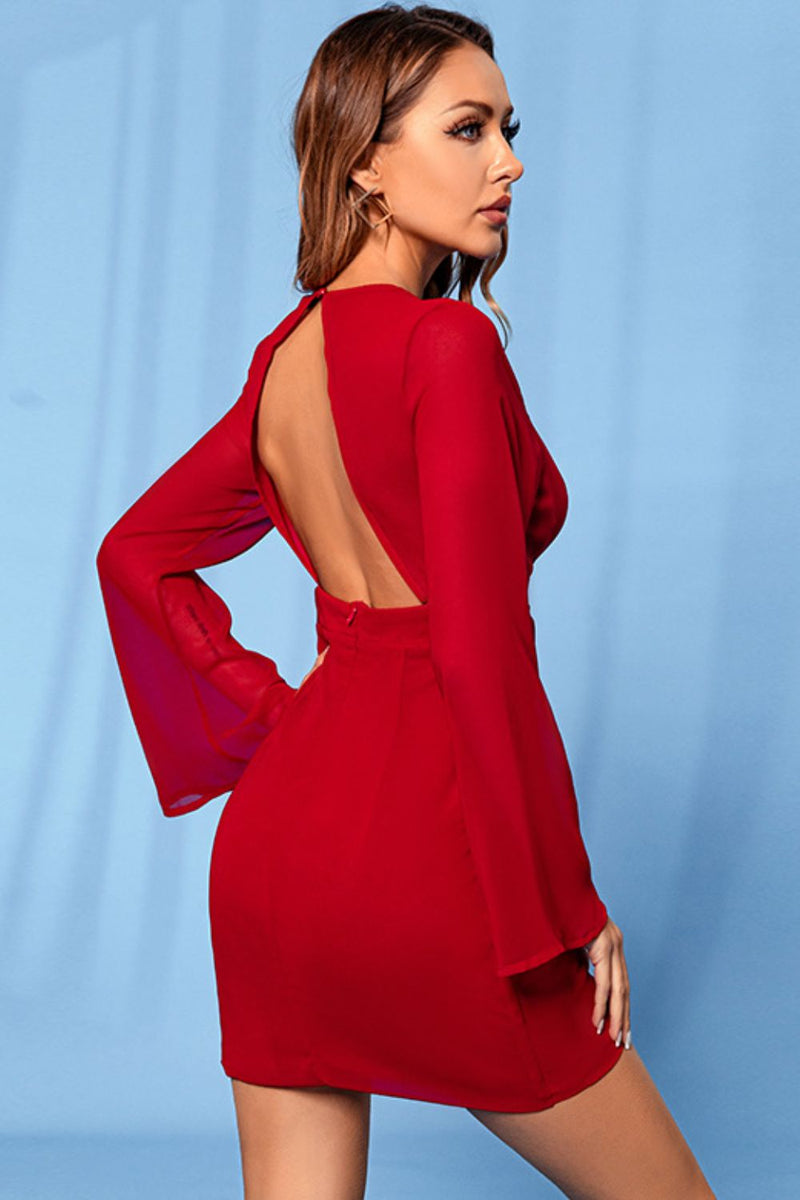 Open Back Bell Sleeve Mini Dress