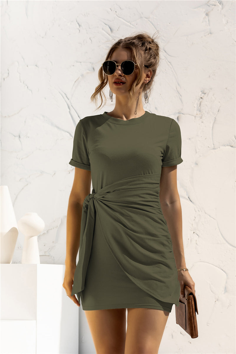 Short Sleeve Tie Detail Dress