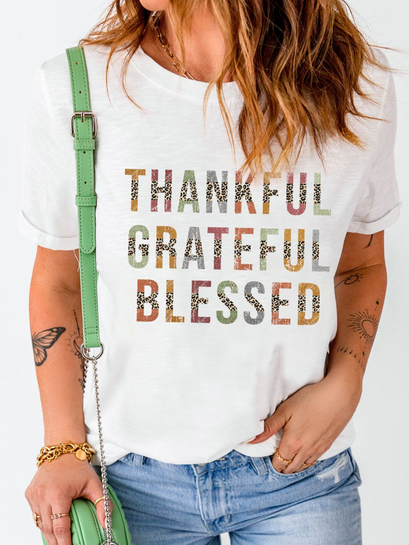 THANKFUL GRATEFUL BLESSED Graphic Cuffed Tee