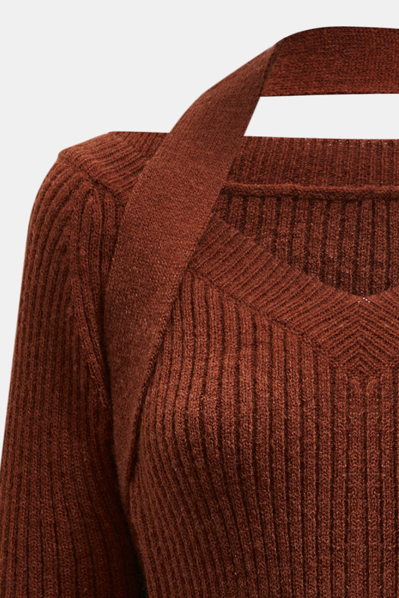 Halter Neck Rib-Knit Sweater