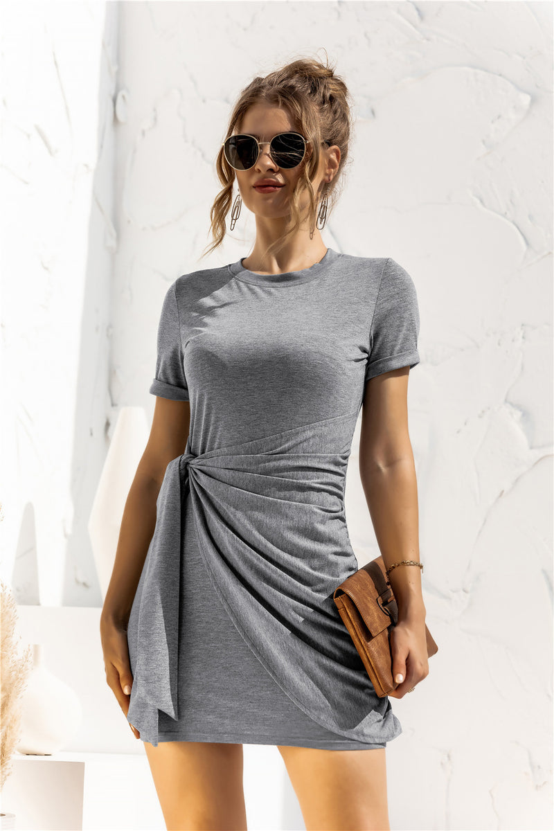 Short Sleeve Tie Detail Dress