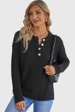 Solid Button Up Sweater Top