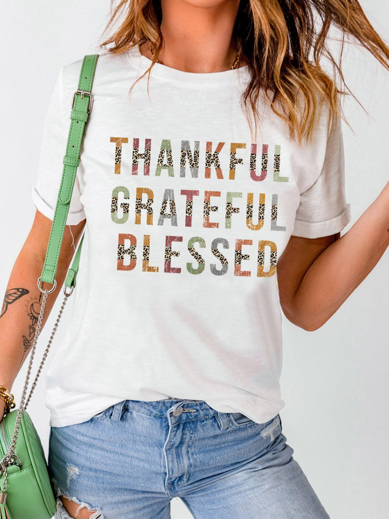 THANKFUL GRATEFUL BLESSED Graphic Cuffed Tee