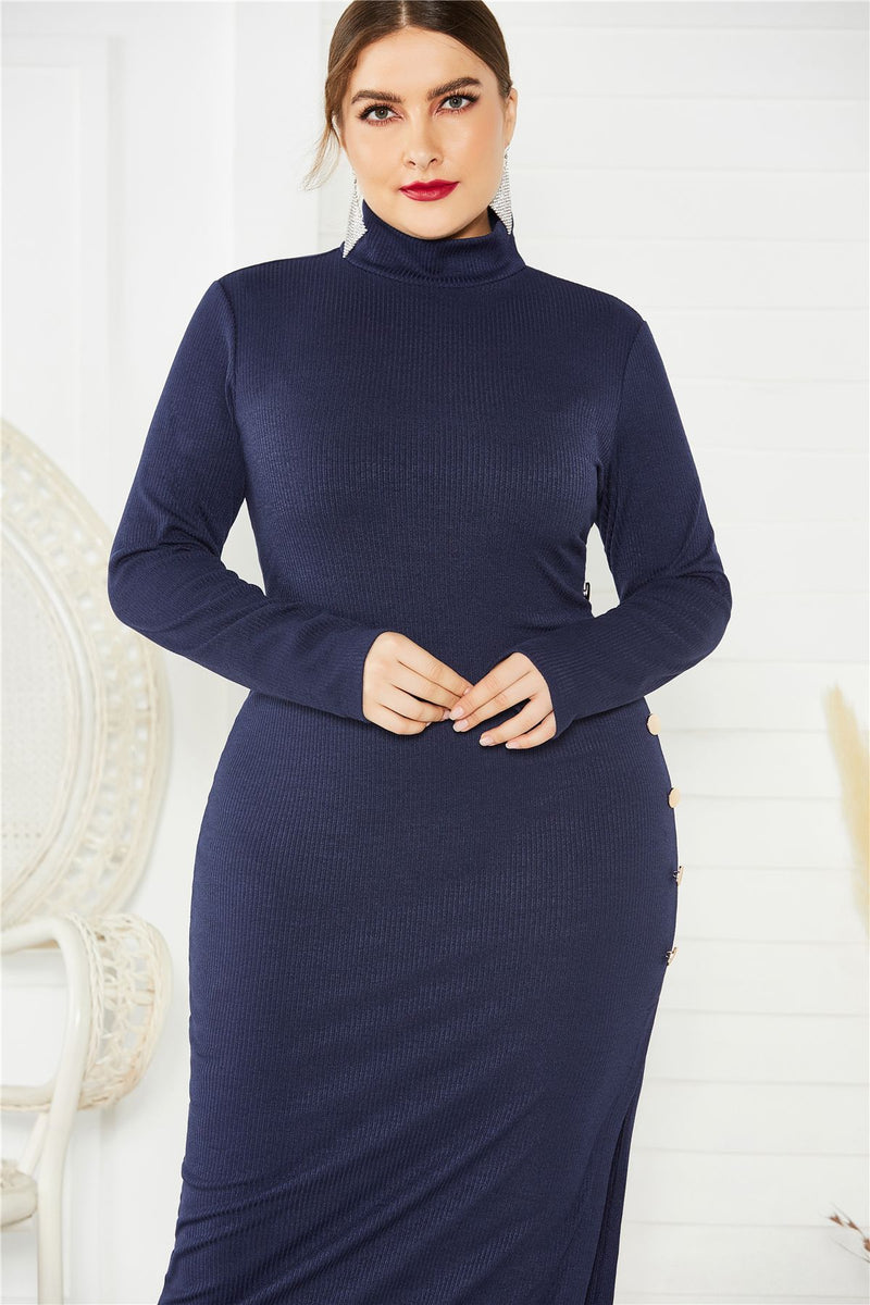 Plus Size Split Button Sweater Dress