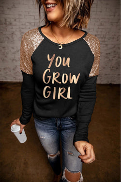 YOU GROW GIRL Sequin Long Raglan Sleeve Tee