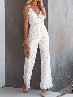 Lace V-Neck Spaghetti Strap Jumpsuit