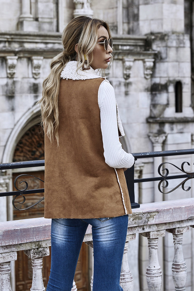 Sherpa Waterfall Collar Faux Suede Vest