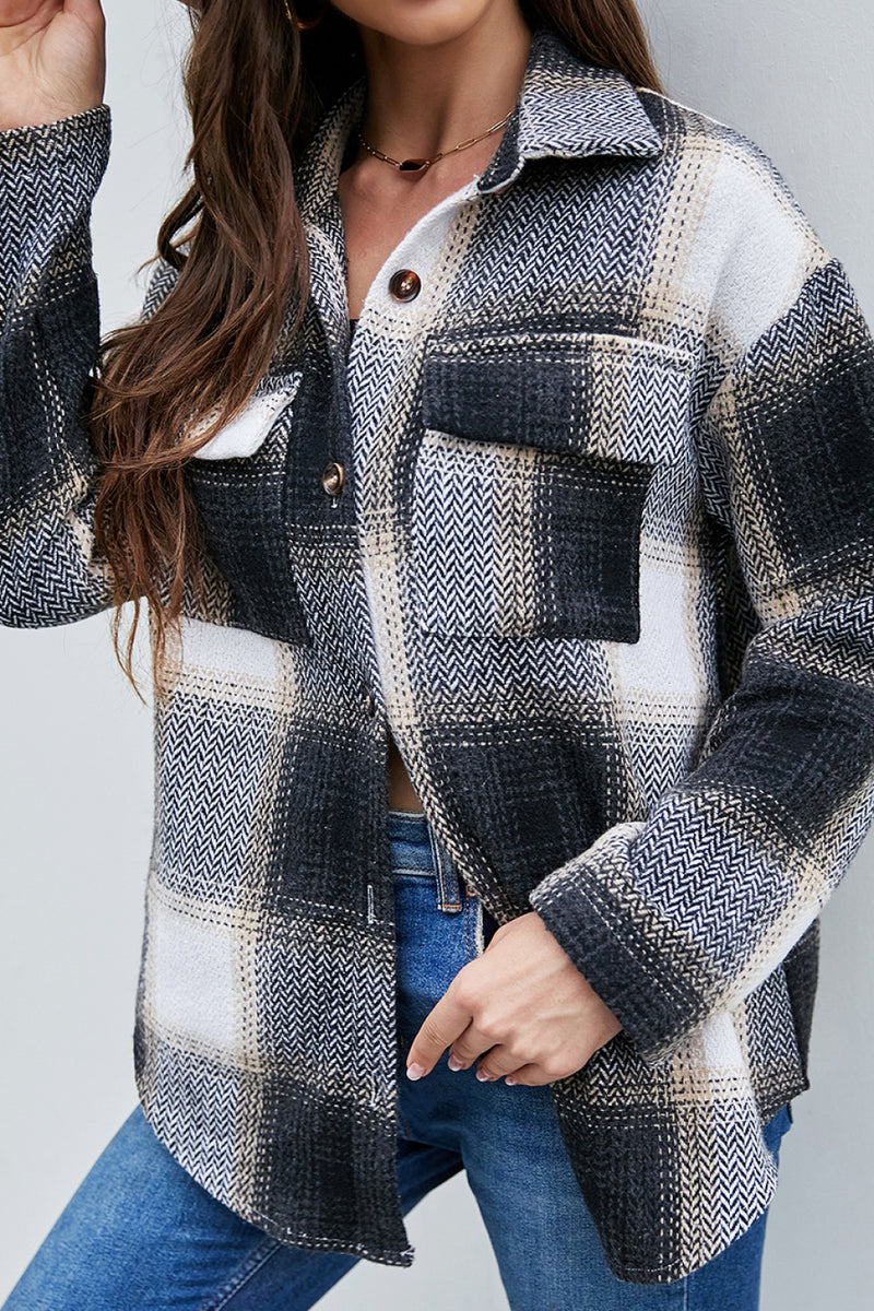 Plaid Single Breasted Tweed Shirt Jacket