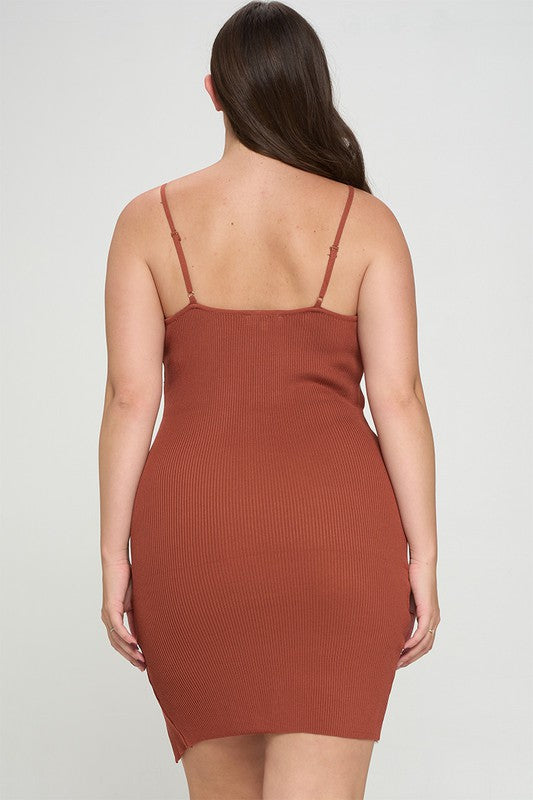 Plus Size Ribbed Button Detail Bodycon Dress