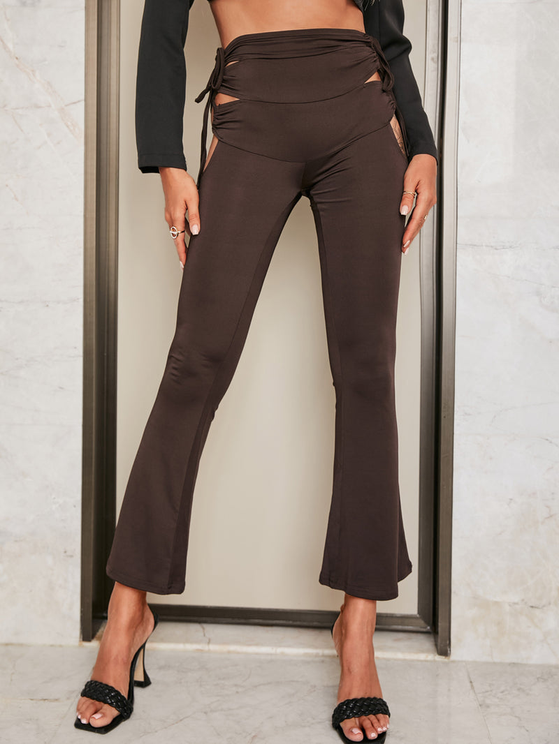 Side Tie Cutout Flare Leg Pants