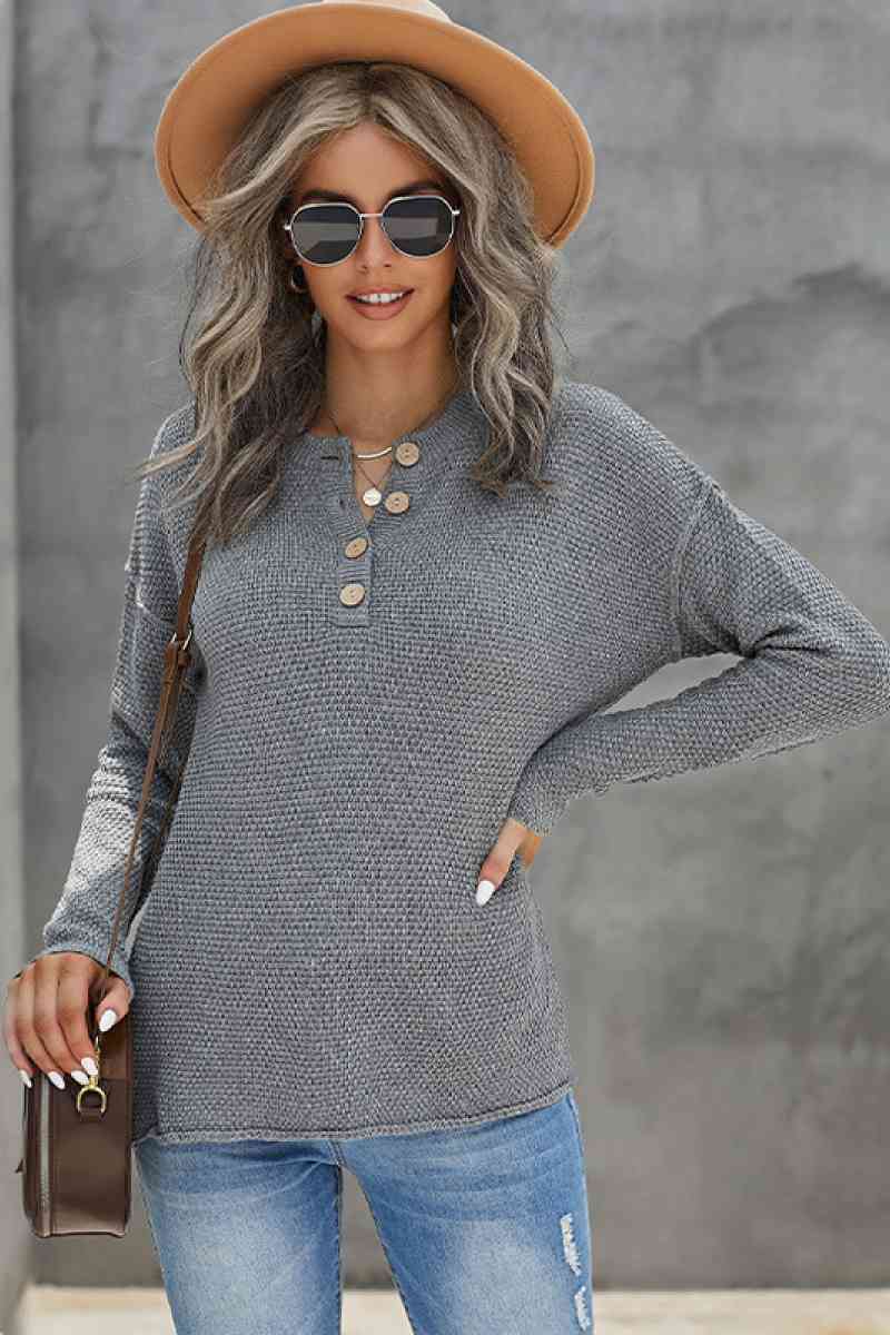 Solid Button Up Sweater Top