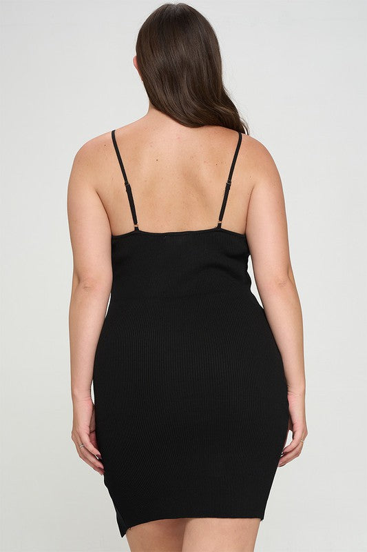 Plus Size Ribbed Button Detail Bodycon Dress