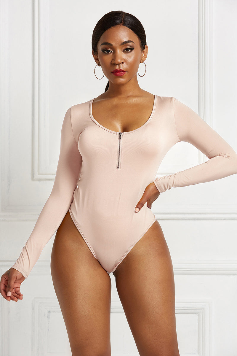 Half Zipper Front Bodycon Bodysuit