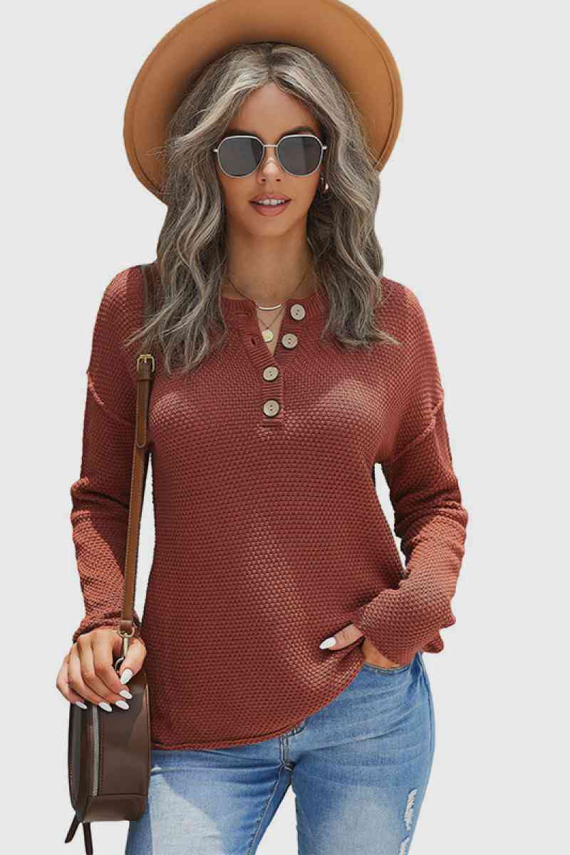 Solid Button Up Sweater Top