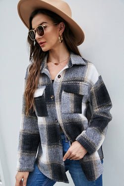 Plaid Single Breasted Tweed Shirt Jacket