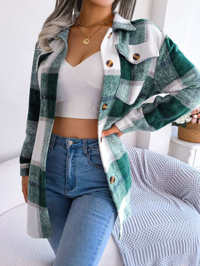 Plaid Belted Button Down Shirt Jacket