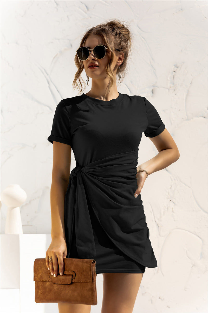 Short Sleeve Tie Detail Dress