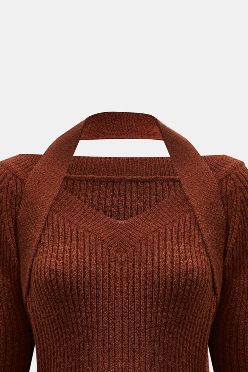 Halter Neck Rib-Knit Sweater